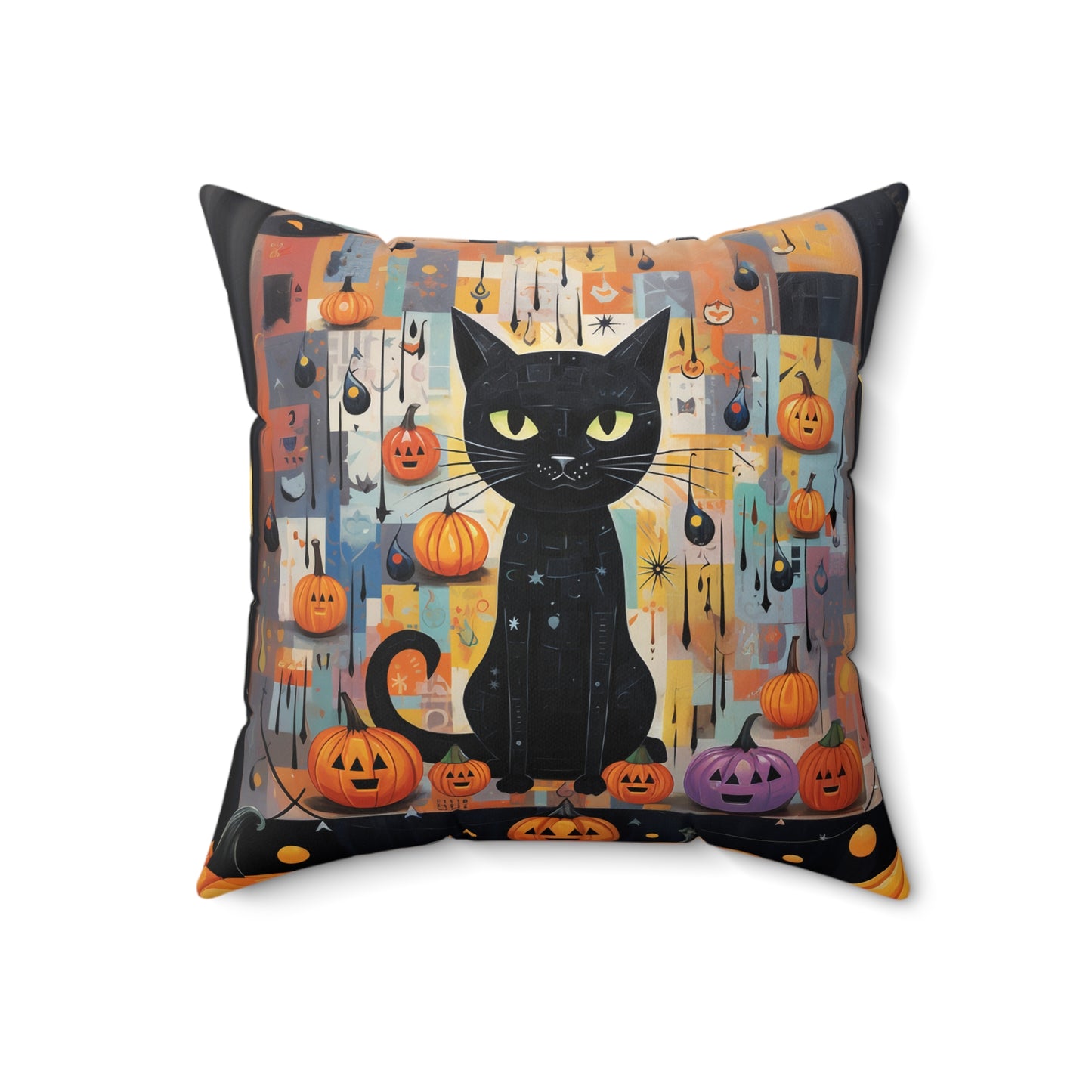 Spun Polyester Square Pillow Cat and Ghosty