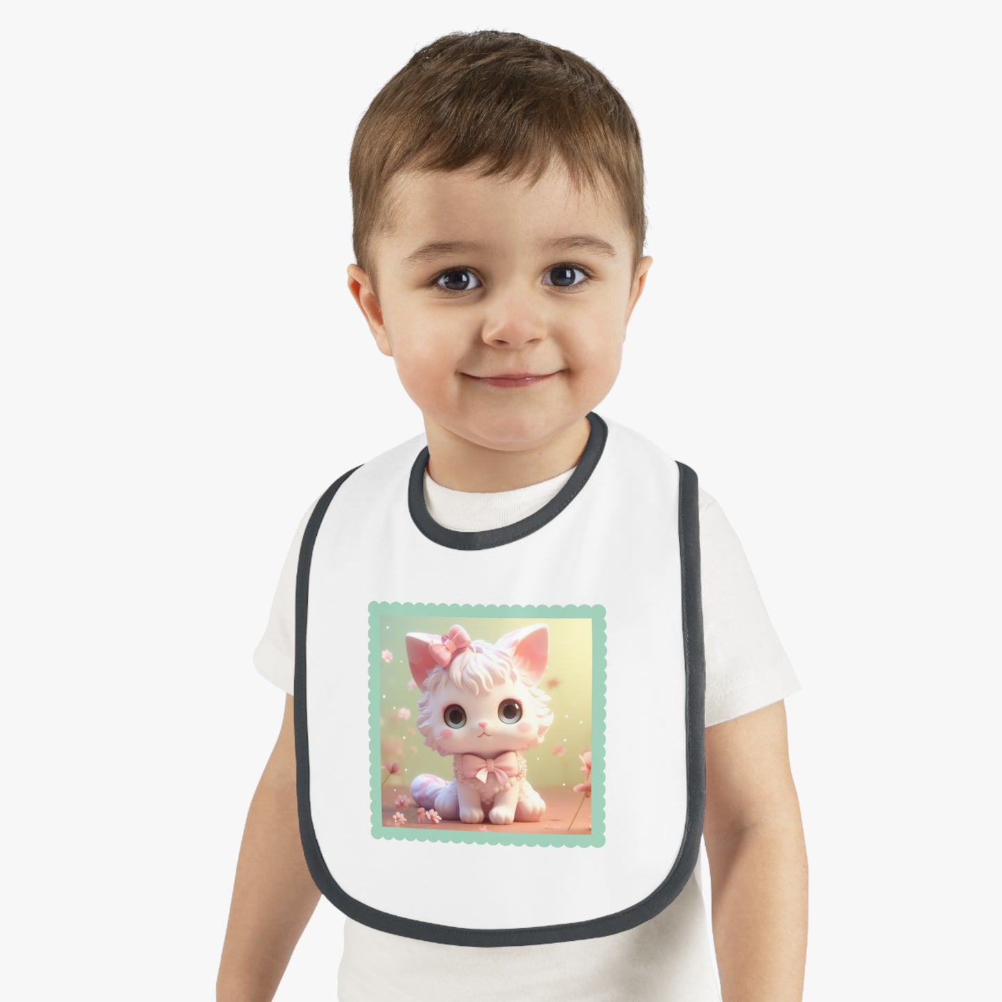 Baby Contrast Trim Jersey Bib Cat 1