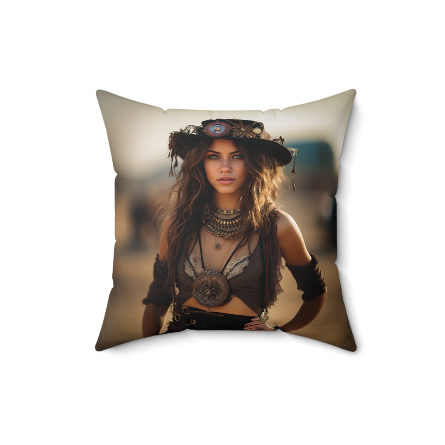 Spun Polyester Square Pillow Cowgirl and Hippie Girls