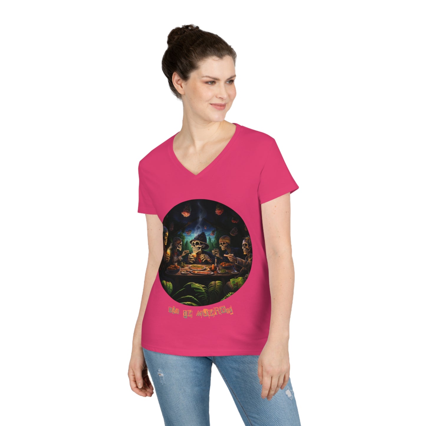 Camiseta Mujer Cuello Pico Día de Muertos