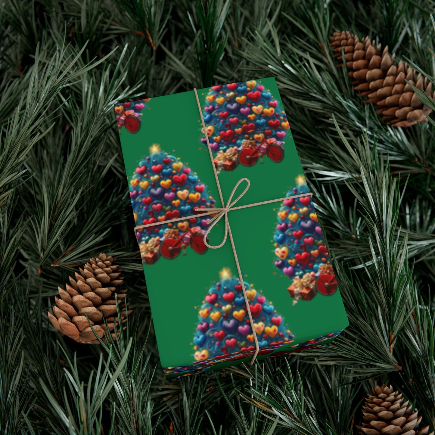 Gift Wrap Papers Christmas Tree with Hearts - green