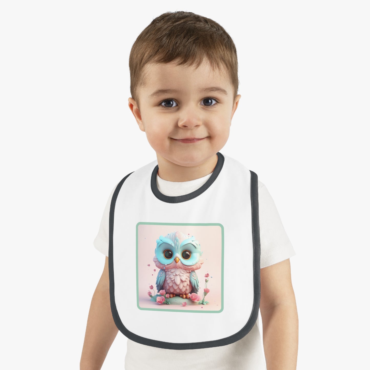 Baby Contrast Trim Jersey Bib Owl 4