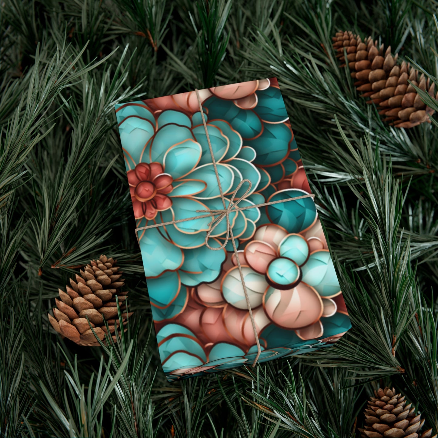 Gift Wrap Papers Rose Gold and Turquoise Flowers #2