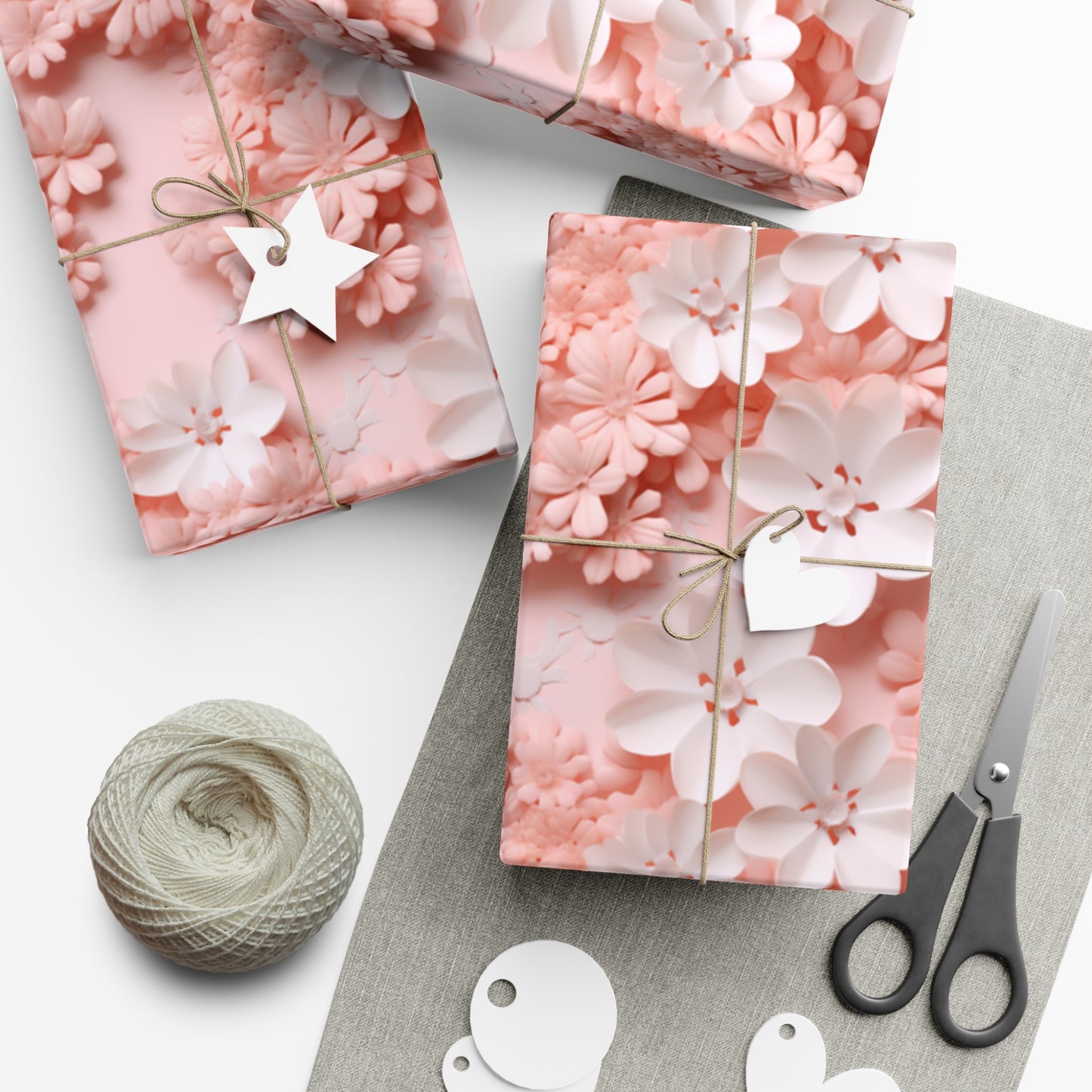 Gift Wrap Papers White and Pink Flowers