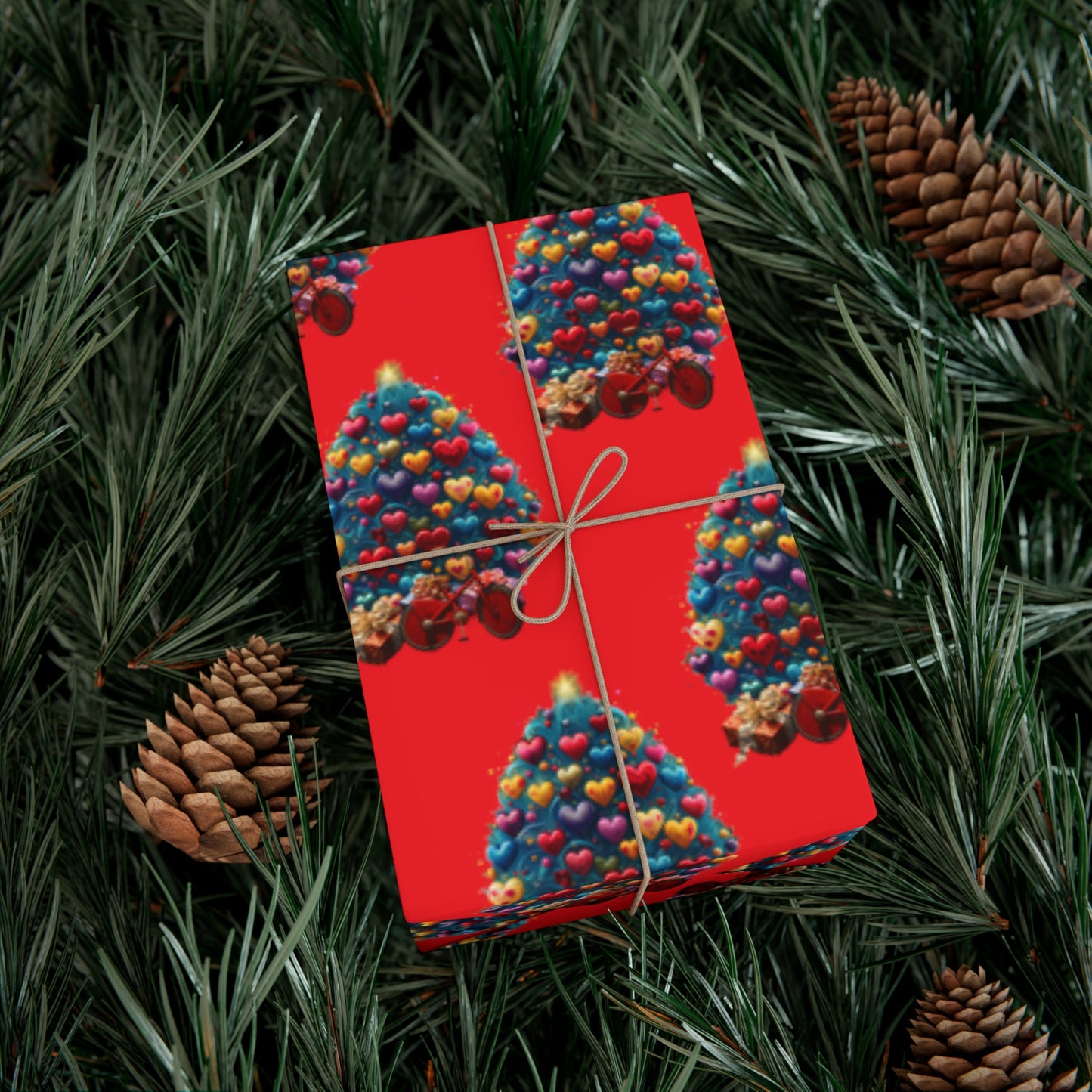 Gift Wrap Papers Christmas Tree with Hearts - red