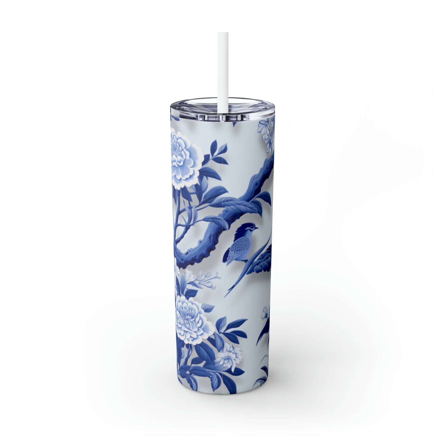 Skinny Tumbler with Straw, 20oz French Blue Chinoiserie