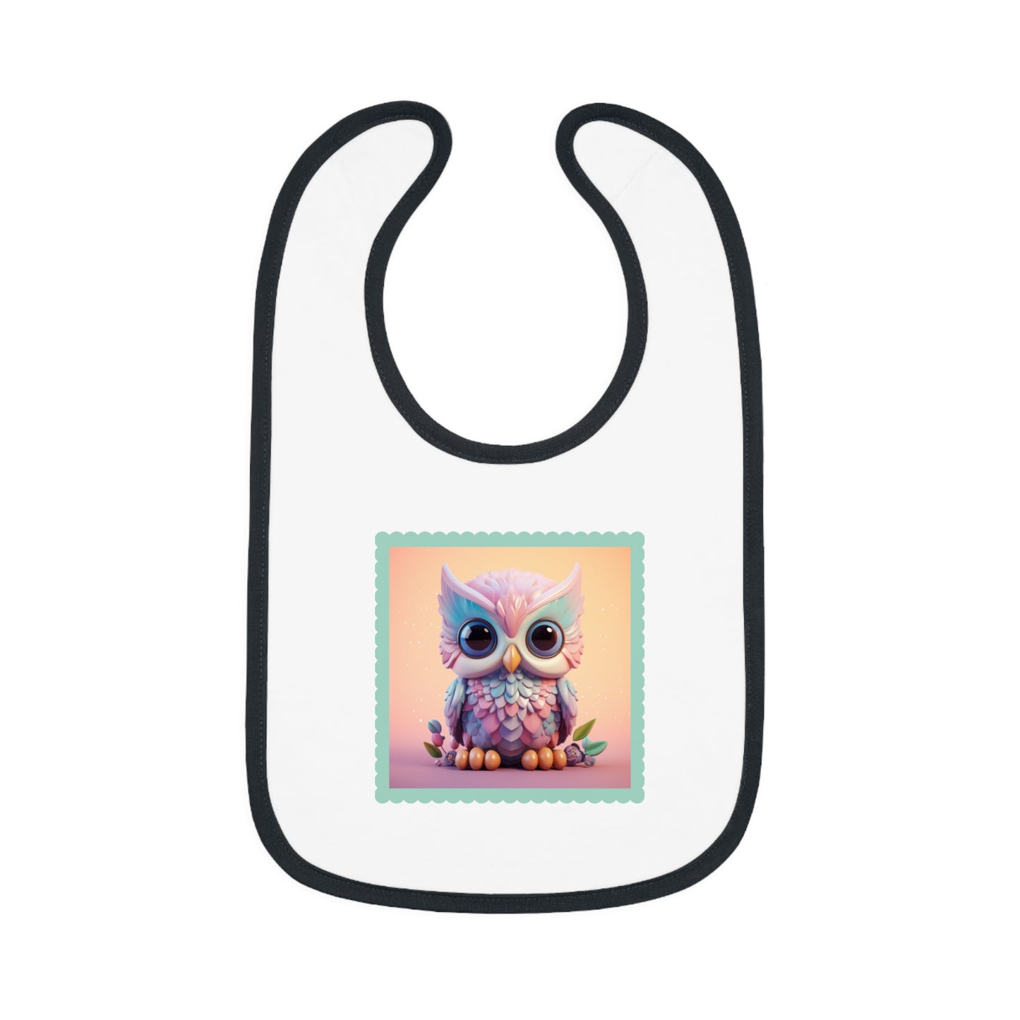 Baby Contrast Trim Jersey Bib Owl 3