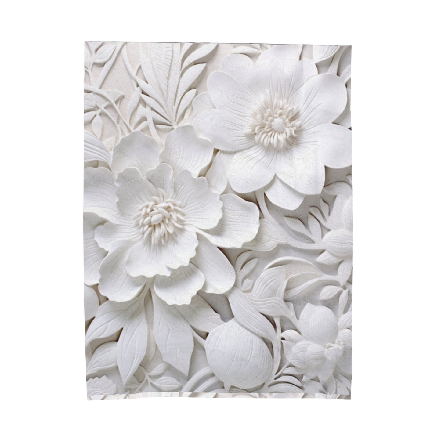 Velveteen Plush Blanket -  White Flowers