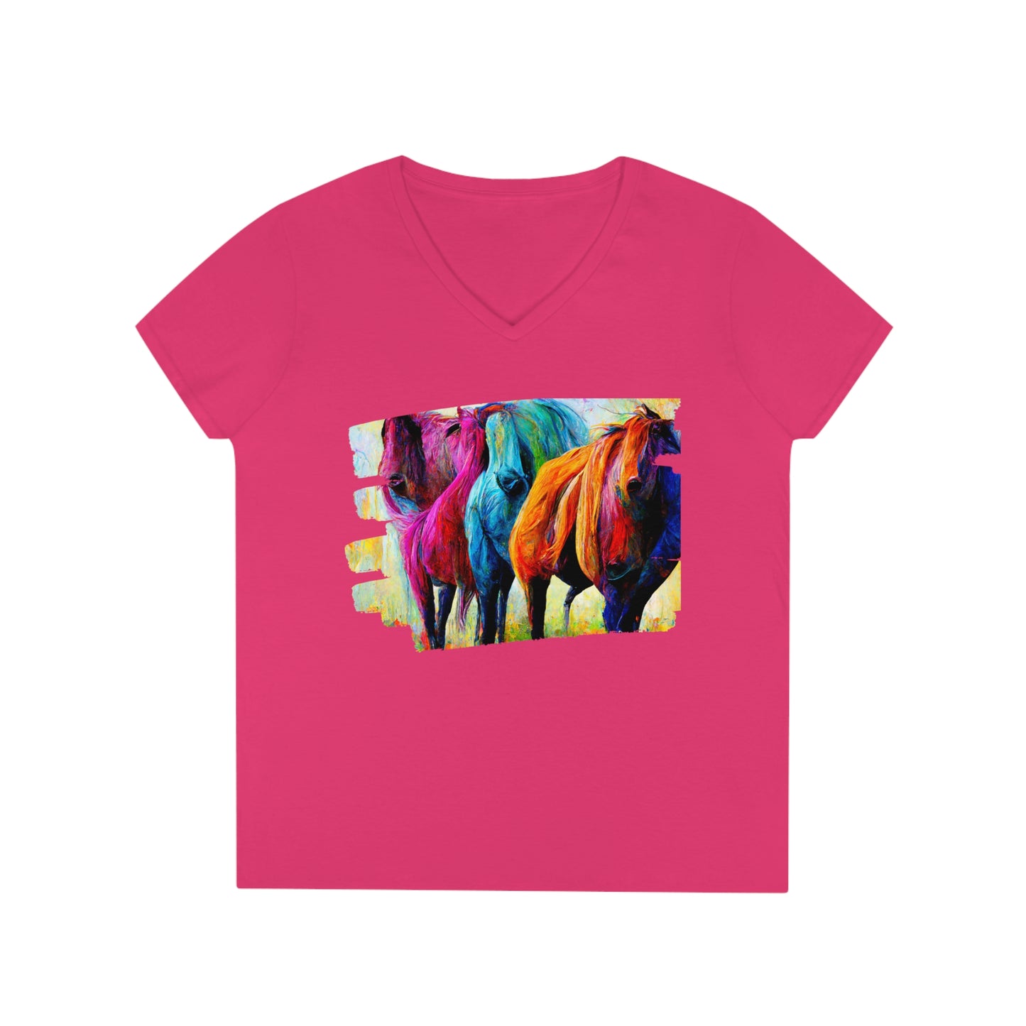 Ladies' V-Neck T-Shirt Horses 2