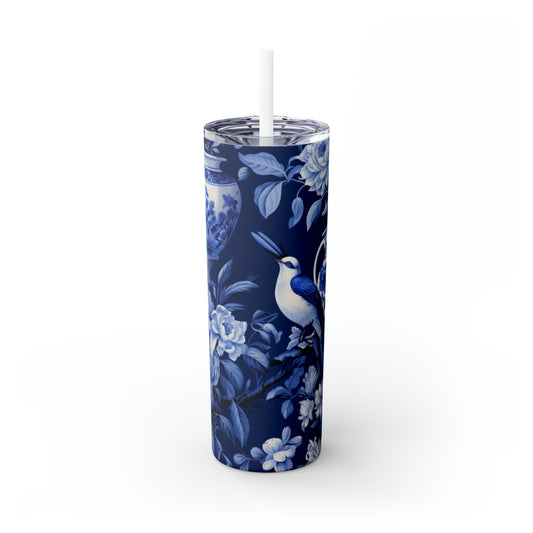 Skinny Tumbler with Straw, 20oz English Blue Chinoiserie #2