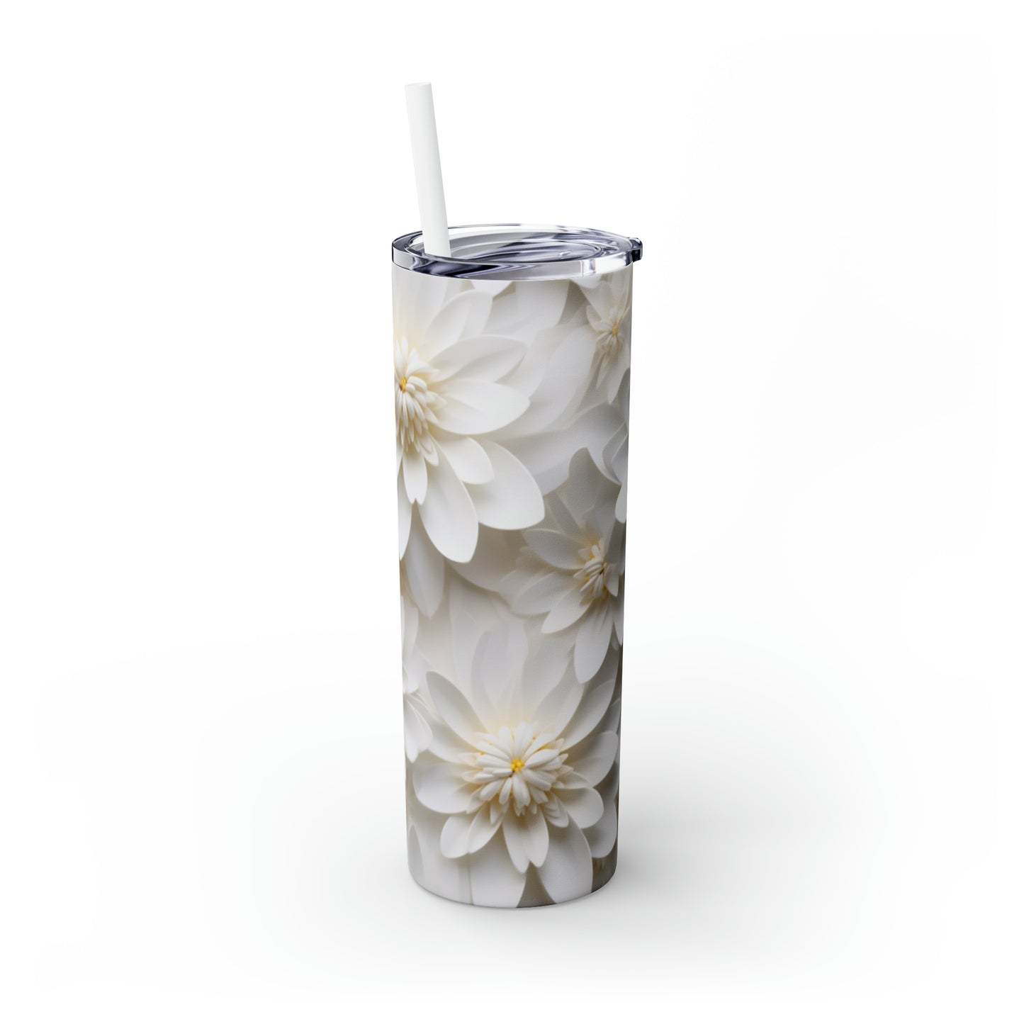 Skinny Tumbler with Straw, 20oz White Dahlia