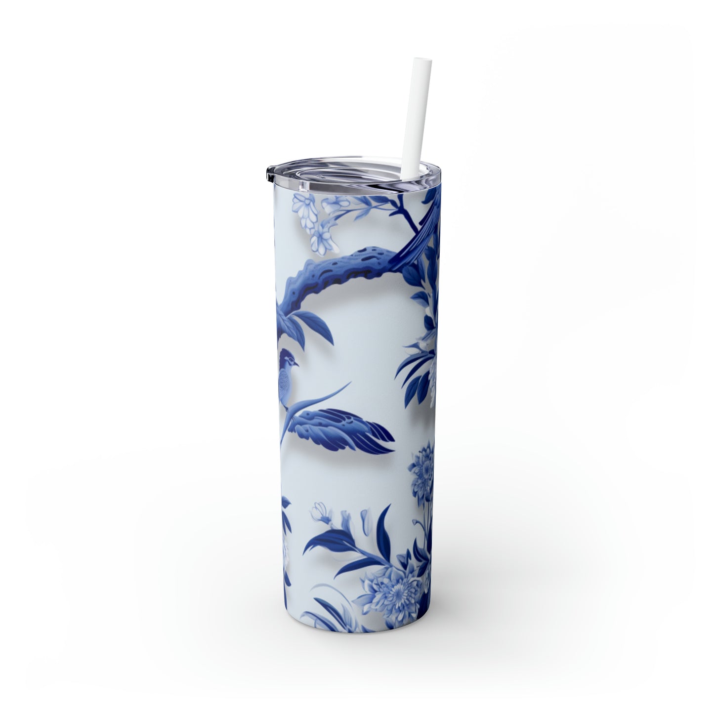 Skinny Tumbler with Straw, 20oz French Blue Chinoiserie