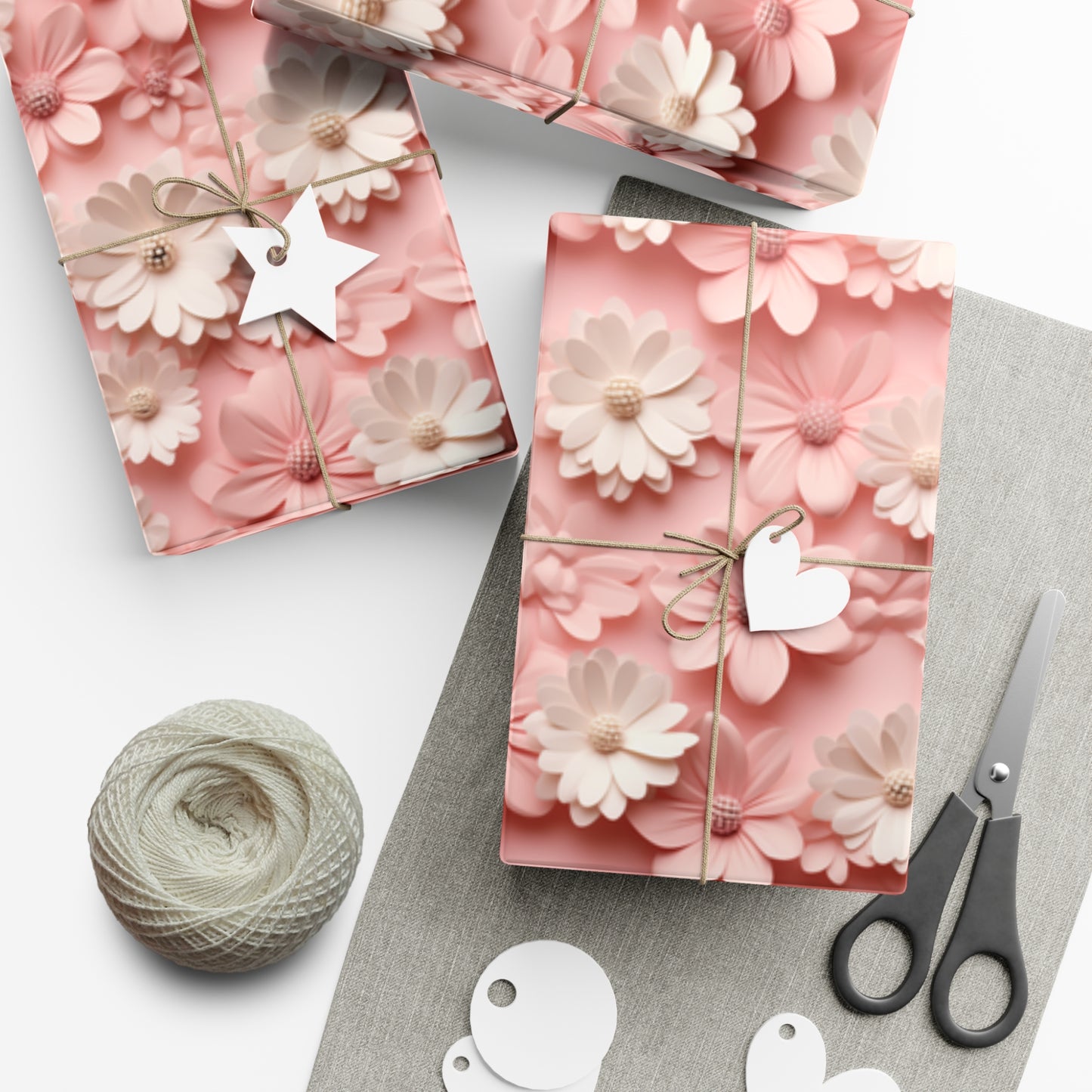 Gift Wrap Papers White and Pink Flowers #2