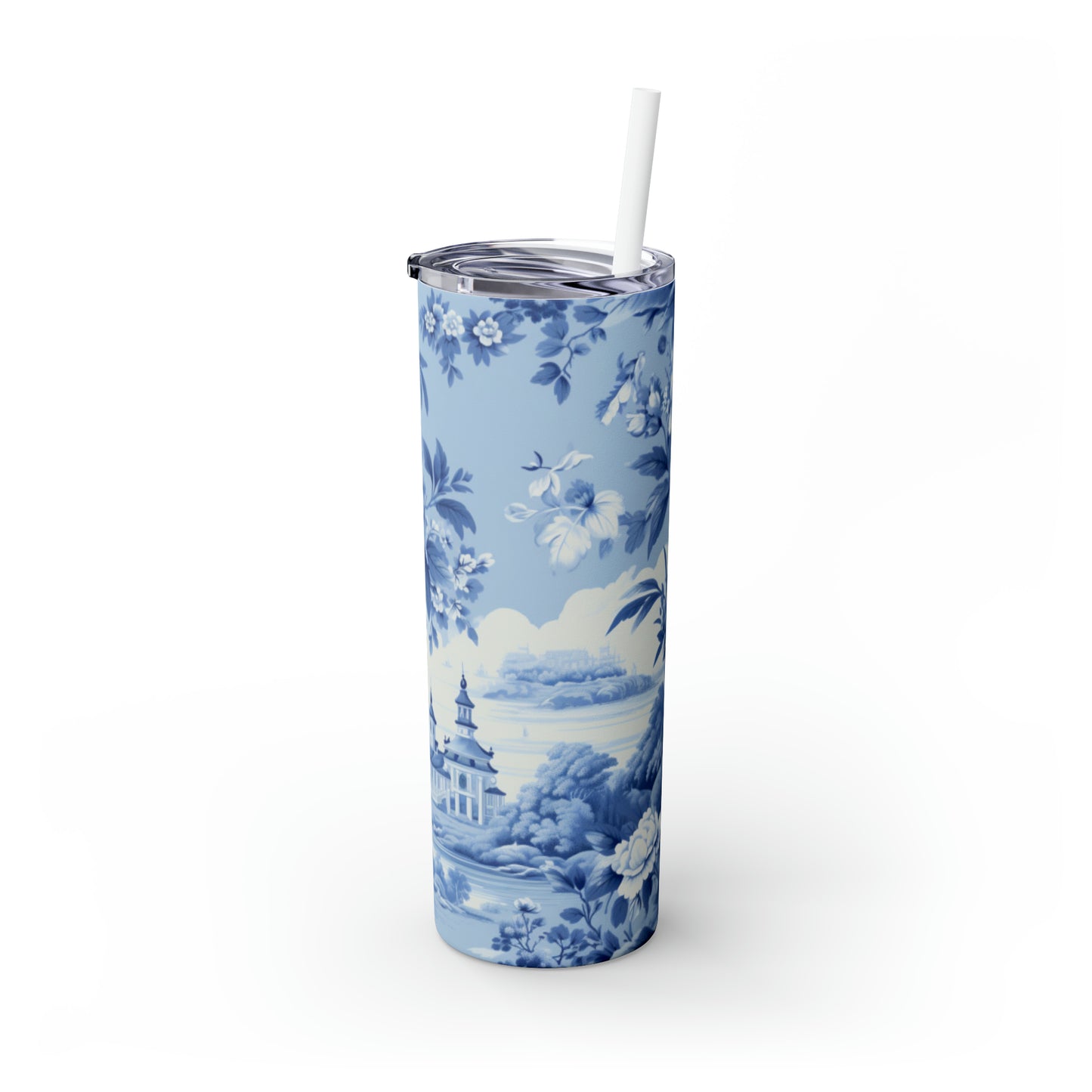 Skinny Tumbler with Straw, 20oz English Blue Chinoiserie #4