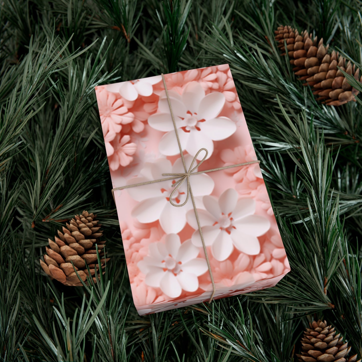 Gift Wrap Papers White and Pink Flowers