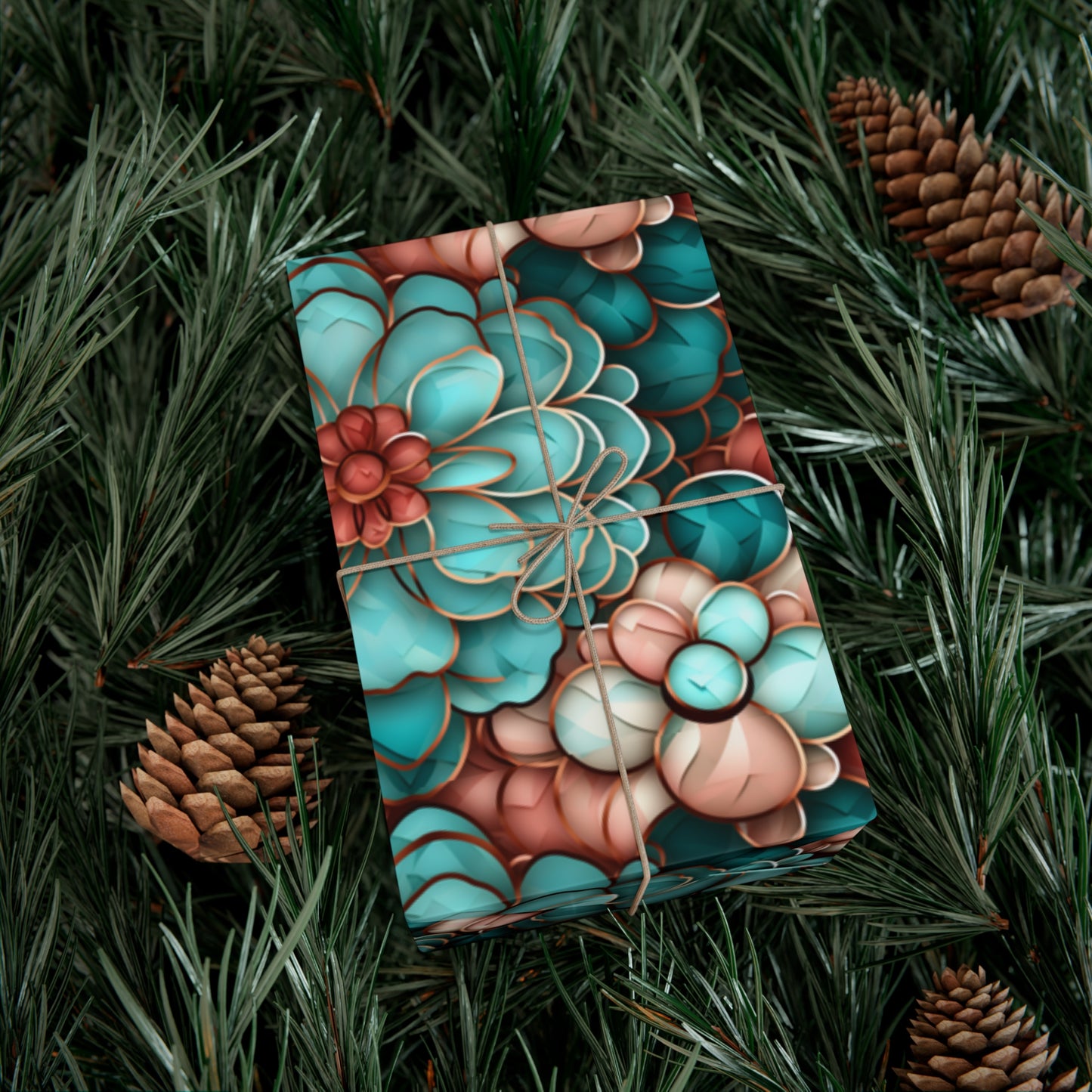 Gift Wrap Papers Rose Gold and Turquoise Flowers #2