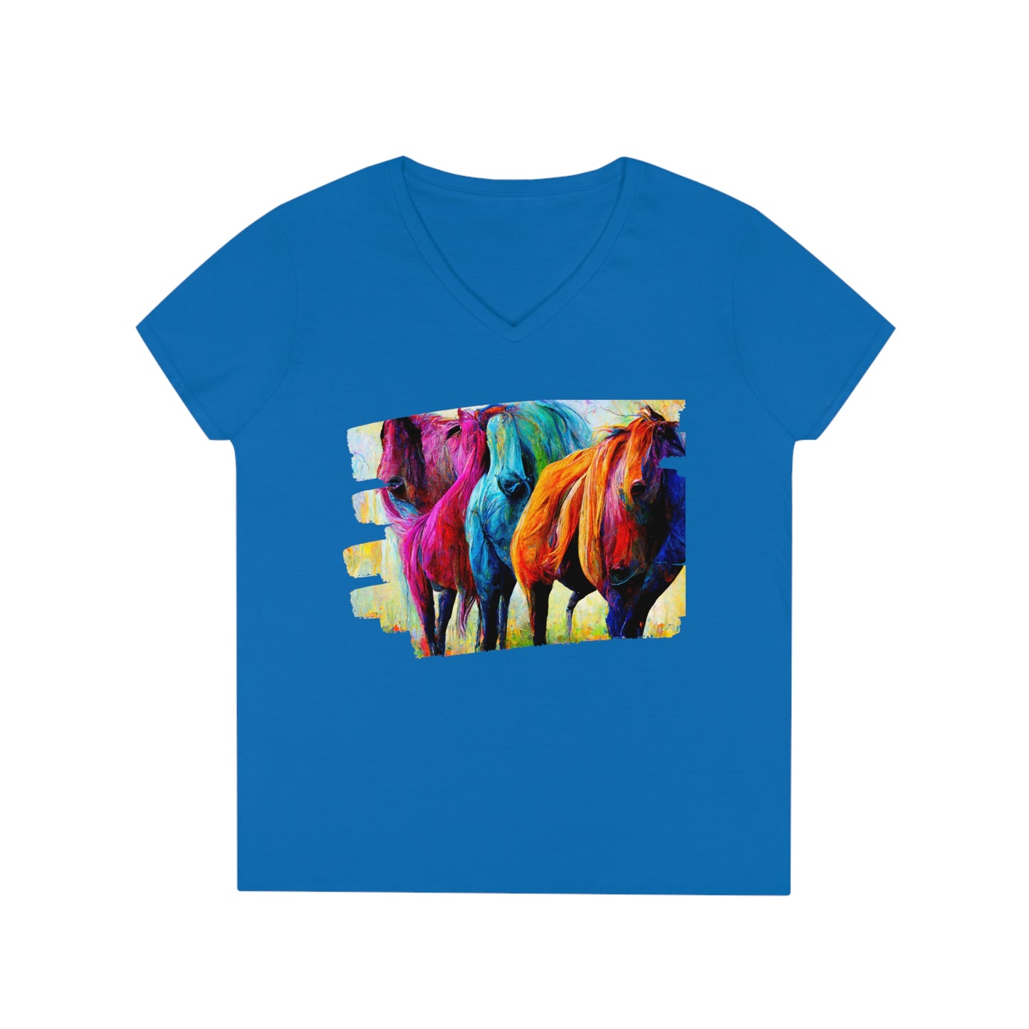 Ladies' V-Neck T-Shirt Horses 2