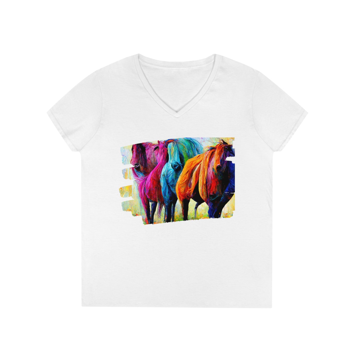 Ladies' V-Neck T-Shirt Horses 2