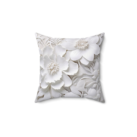 Spun Polyester Square Pillow - White Flowers