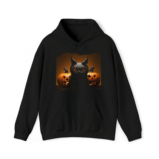 Mens and Womens Spooky Black Cat Pumpkin Halloween Hoodie Sweatshirt