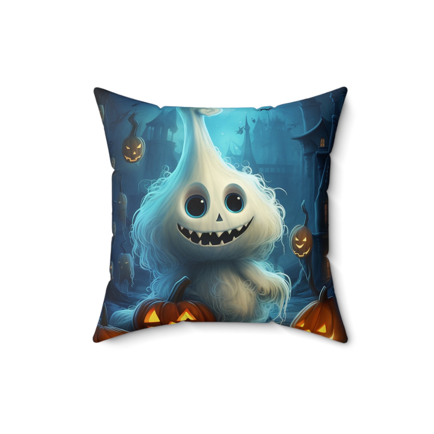 Spun Polyester Square Pillow Cat and Ghosty