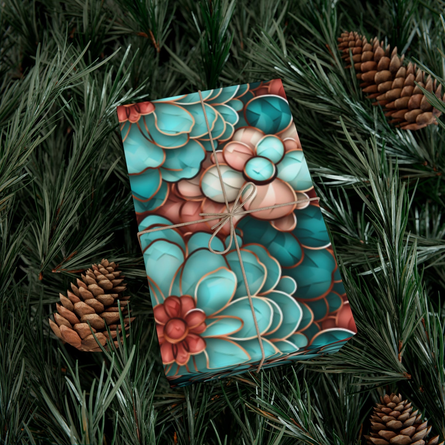 Gift Wrap Papers Rose Gold and Turquoise Flowers #2