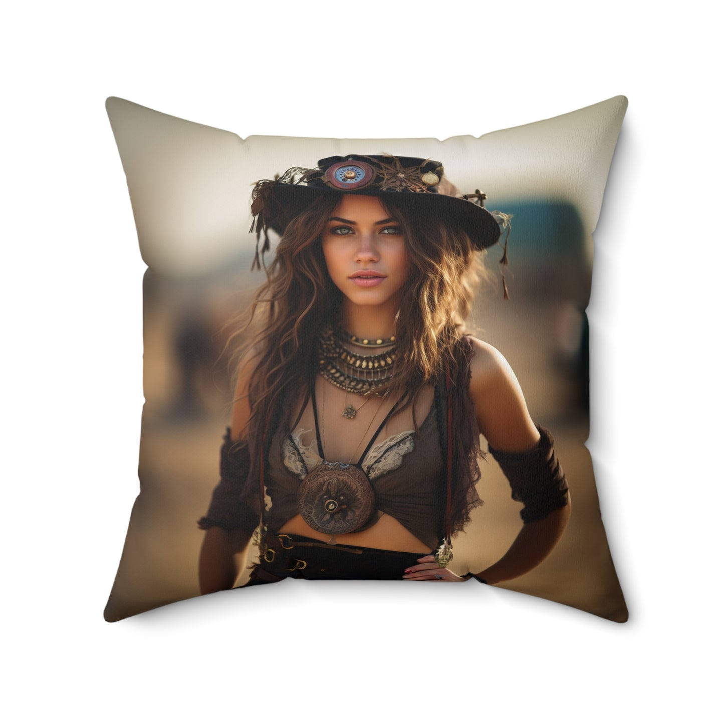 Spun Polyester Square Pillow Cowgirl and Hippie Girls