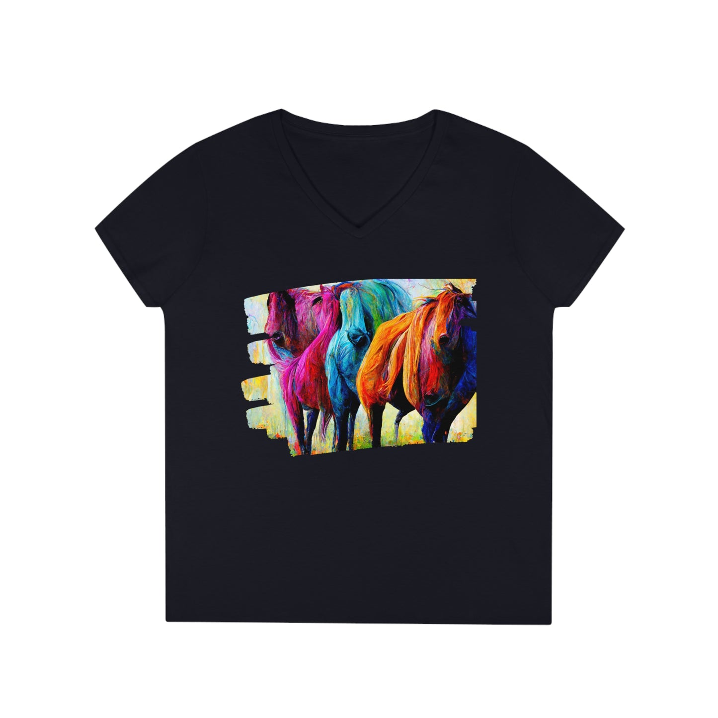 Ladies' V-Neck T-Shirt Horses 2