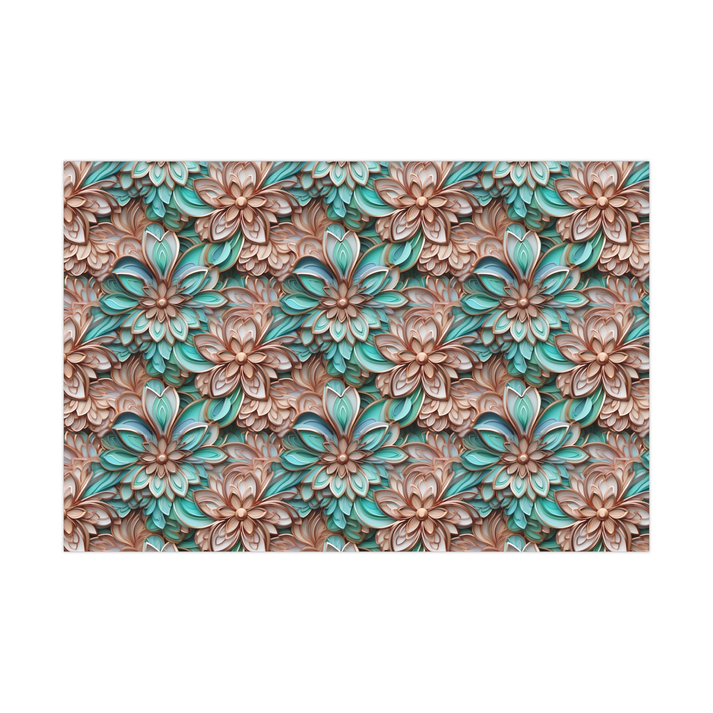 Gift Wrap Papers Rose Gold and Turquoise Cloisonne Flowers