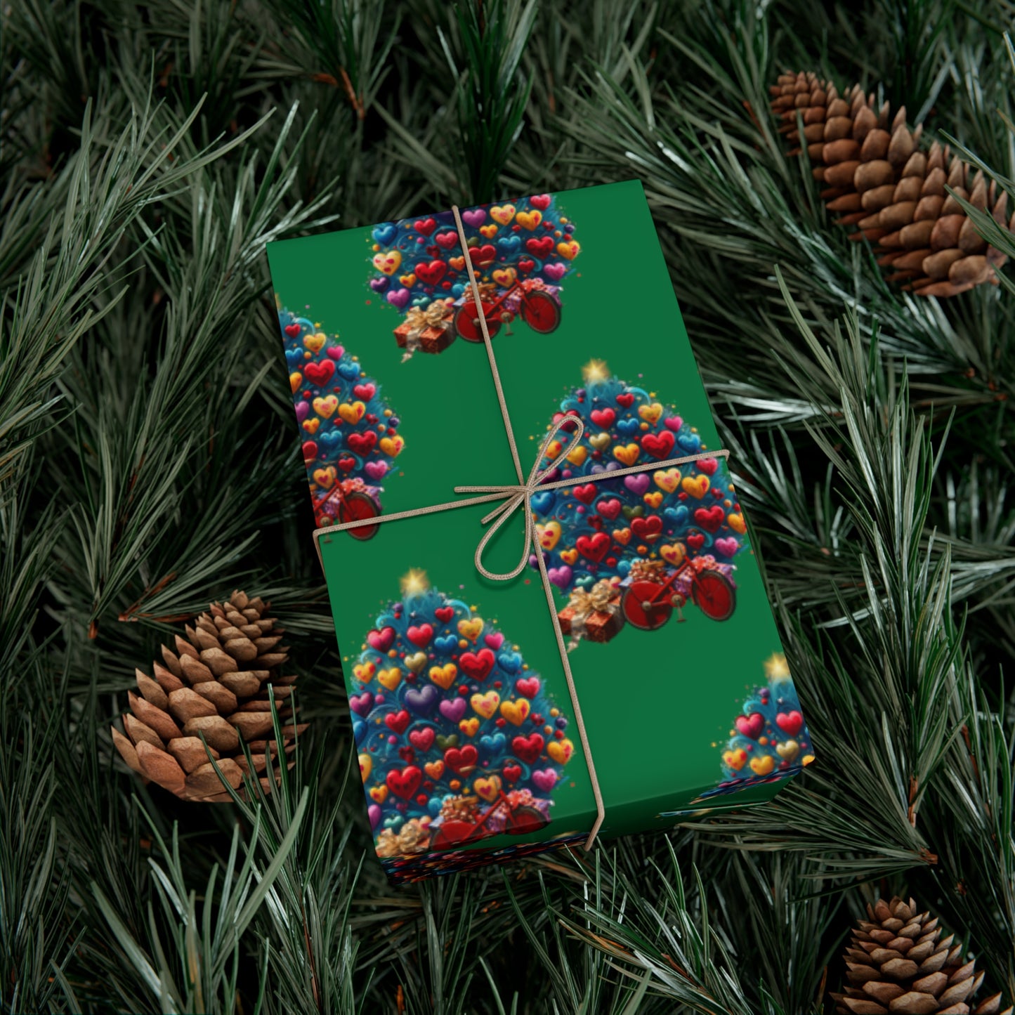 Gift Wrap Papers Christmas Tree with Hearts - green