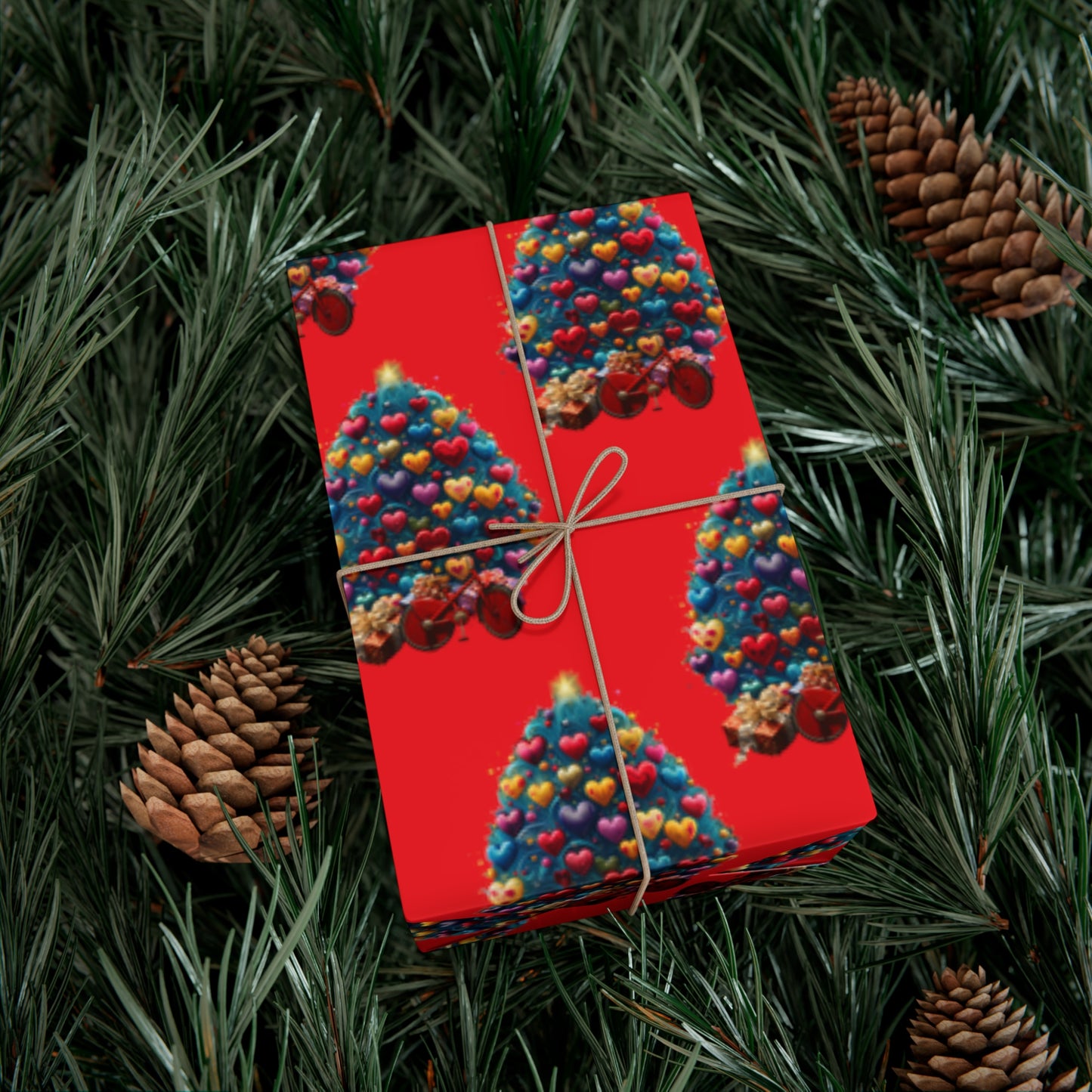 Gift Wrap Papers Christmas Tree with Hearts - red