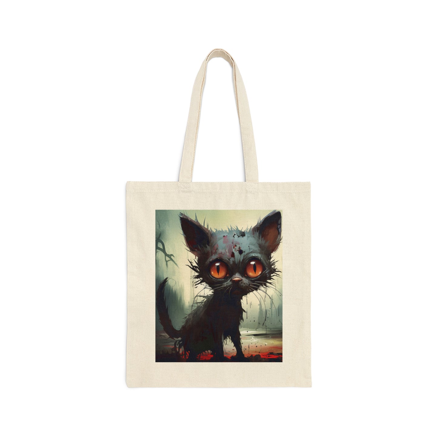 Zombie Kitten Halloween Cotton Canvas Tote Bag