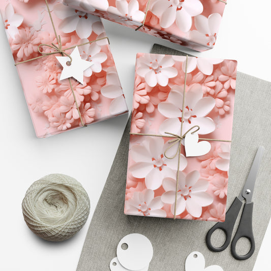 Gift Wrap Papers White and Pink Flowers