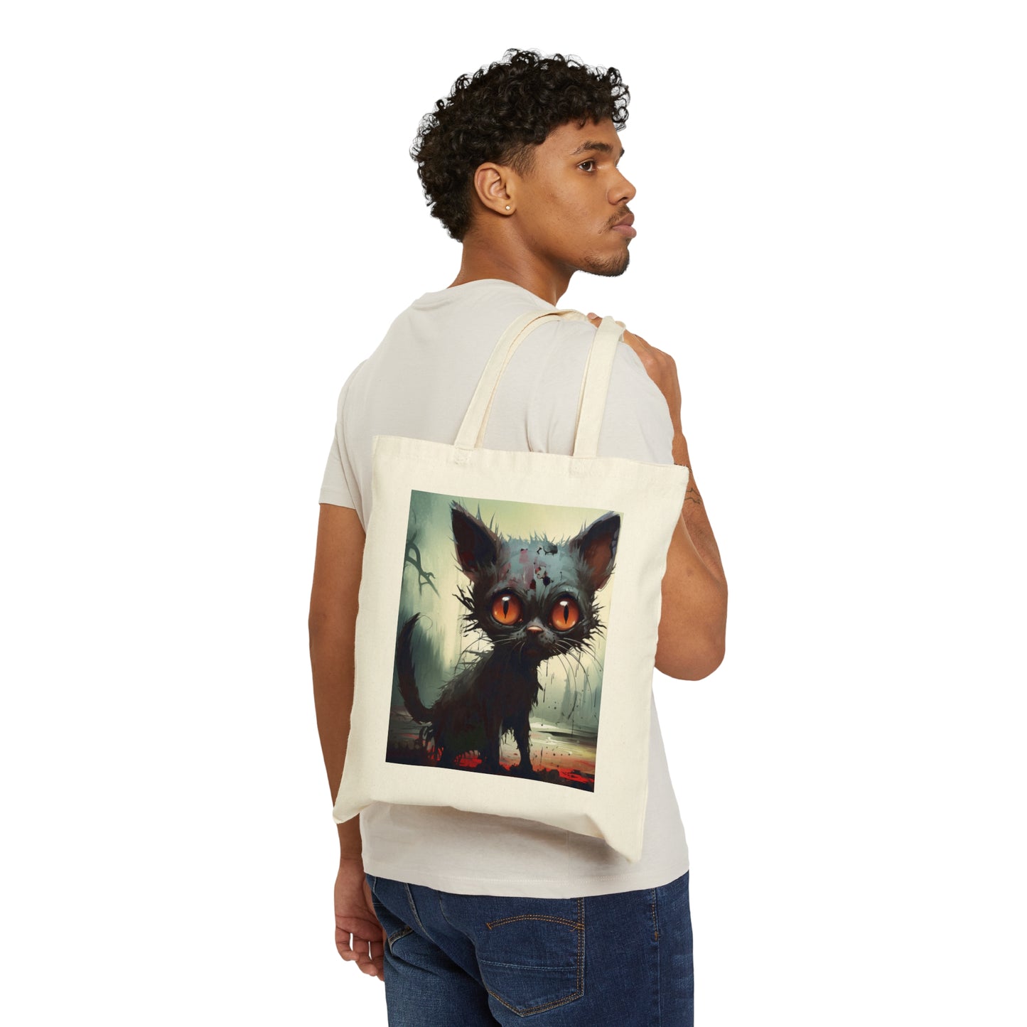 Zombie Kitten Halloween Cotton Canvas Tote Bag