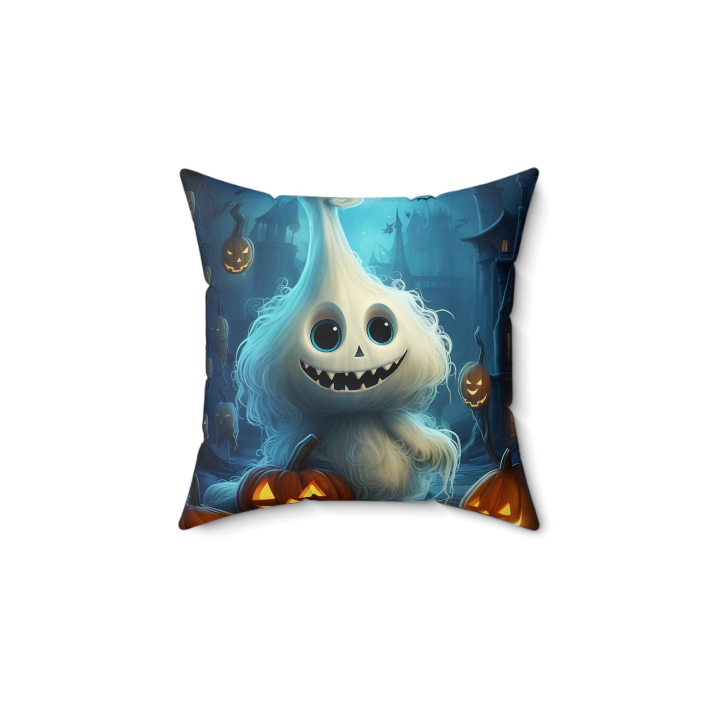 Spun Polyester Square Pillow Cat and Ghosty