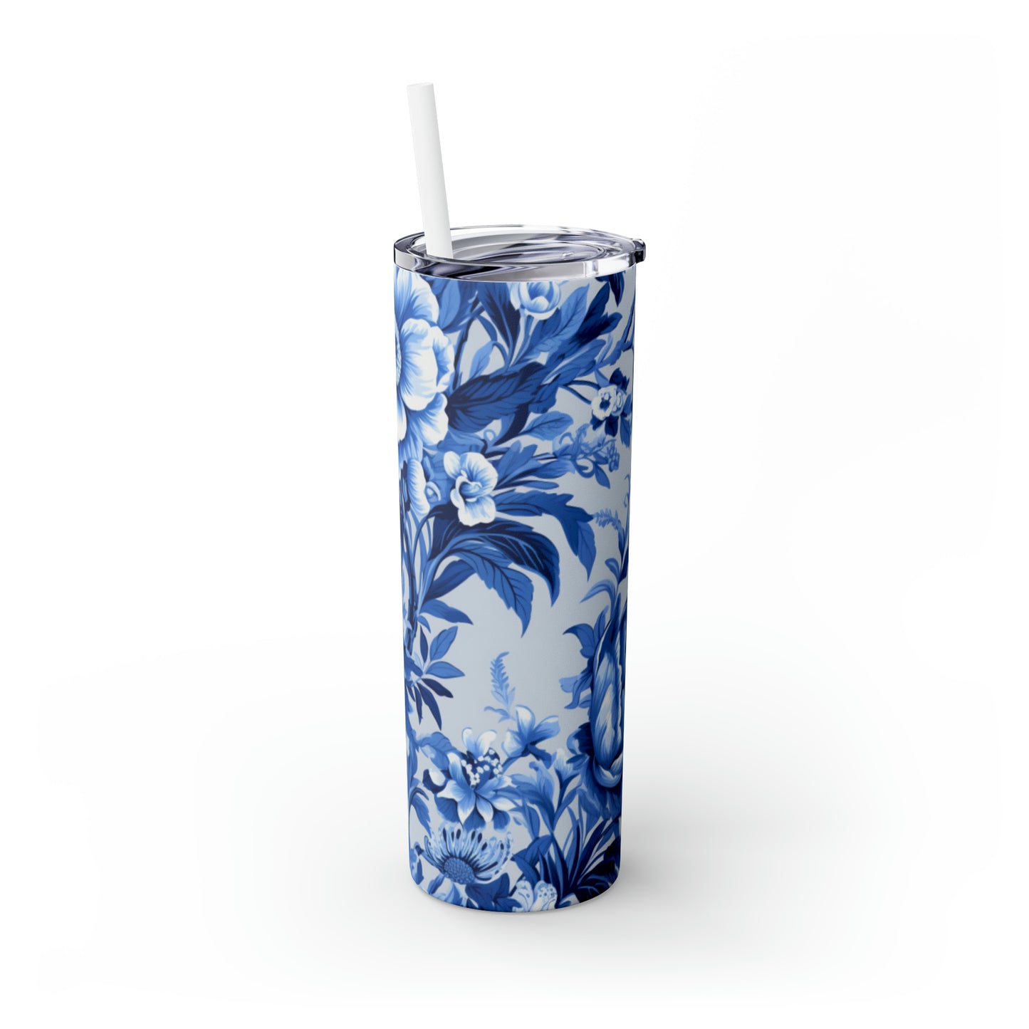 Vaso delgado con pajita, chinoiserie azul inglés de 20 oz