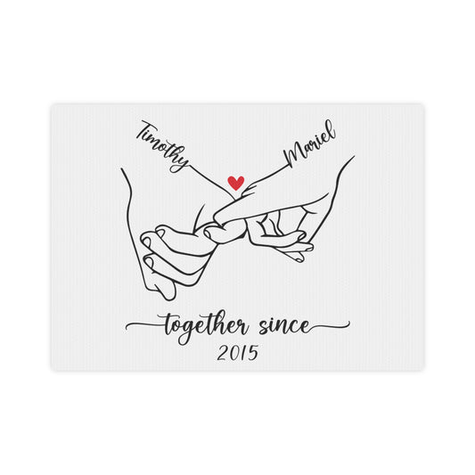 Black & White Couple Holding Hands Color Pop Line Drawing Personalized Canvas Art