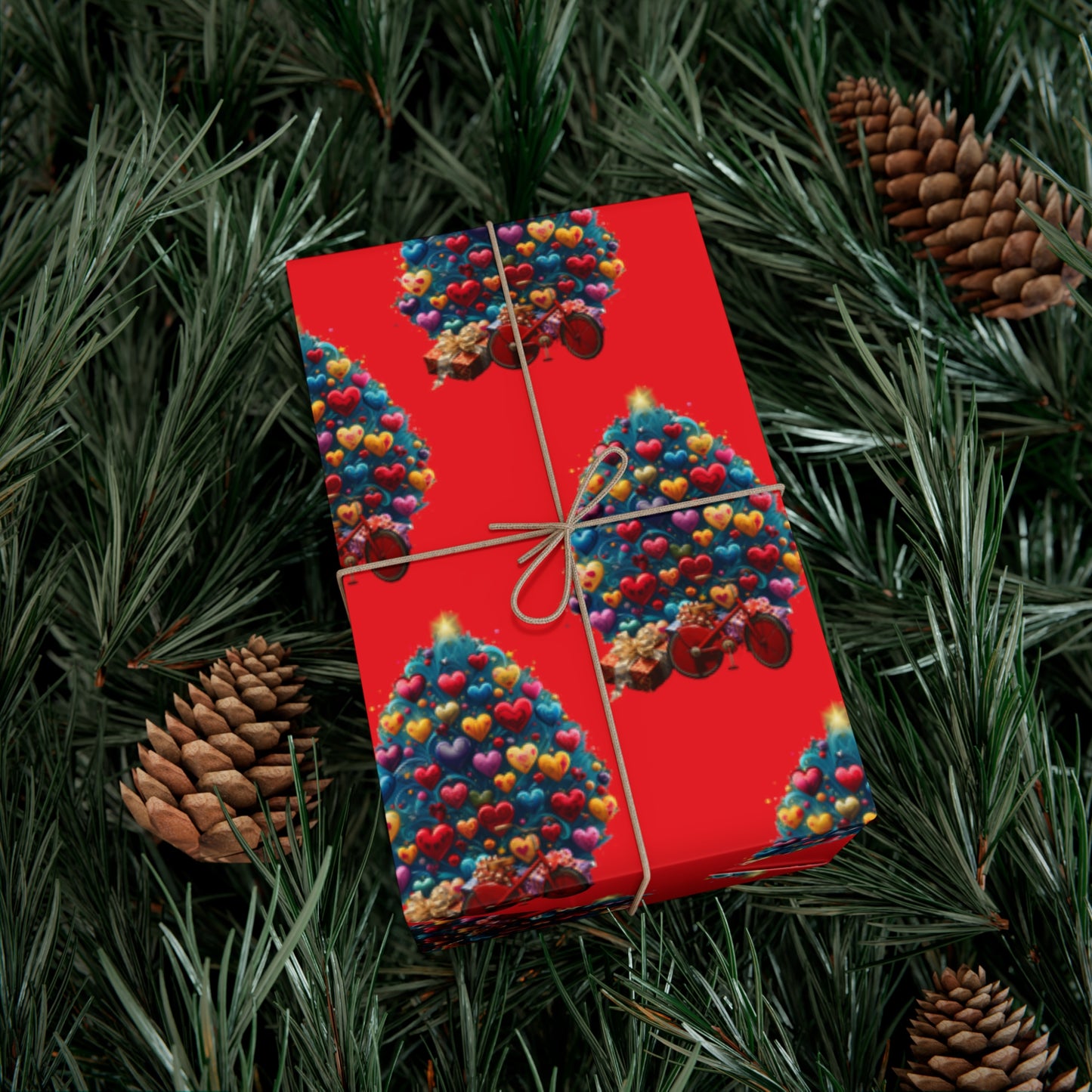 Gift Wrap Papers Christmas Tree with Hearts - red