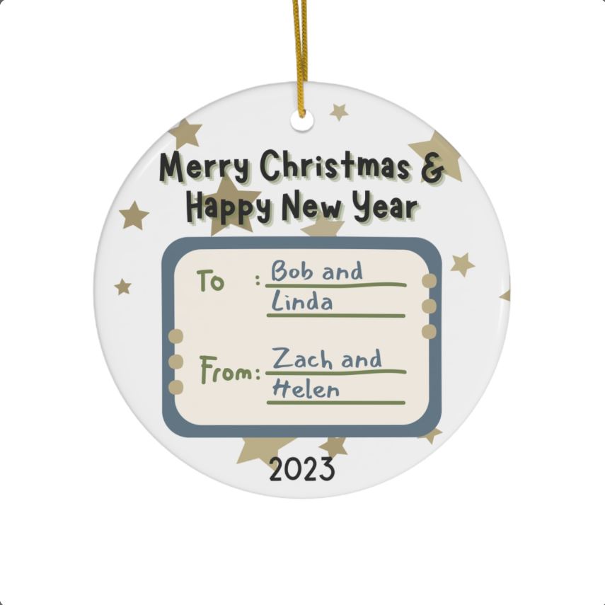 Personalized To/From Label Ceramic Ornament